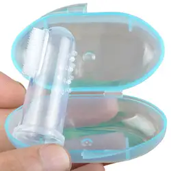 Милая детская зубная щетка палец с коробкой зубов детей очистить массаж мягкого силикона младенческой резиновая щетка для очистки набор