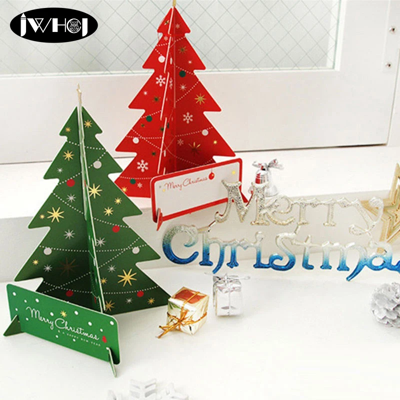 2 pcs/lot Christmas tree 3d stereoscopic folding blessing card Merry Greeting Card wedding Gift Message Cards | Дом и сад
