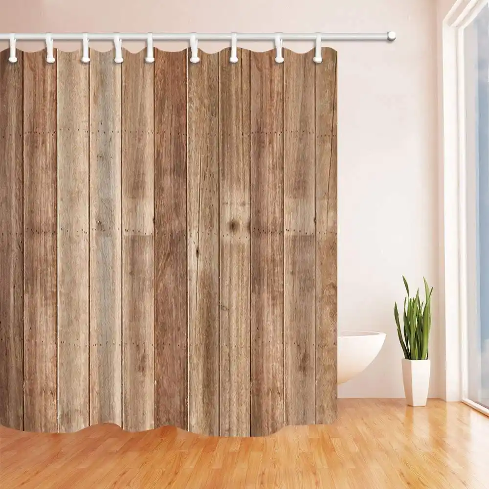 Brown Old Hardwood Wooden Floor Shower Curtain Mildew Resistant