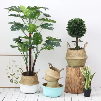 

Home Storage Decoration Rattan Seaweed Willow Folding Hanging Laundry Basket Storage Basket Planter Knitting Dirty
