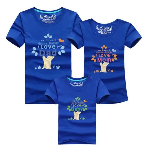 Новые одинаковые комплекты для семьи с принтом «Счастливая семья» для мамы, папы и ребенка летние хлопковые футболки для мальчиков и девочек 13 цветов - Цвет: Синий