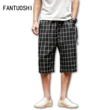 Новые повседневные летние шорты мужские модные домашние шорты для бега свободные льняные клетчатые укороченные брюки черный серый большие размеры 5XL