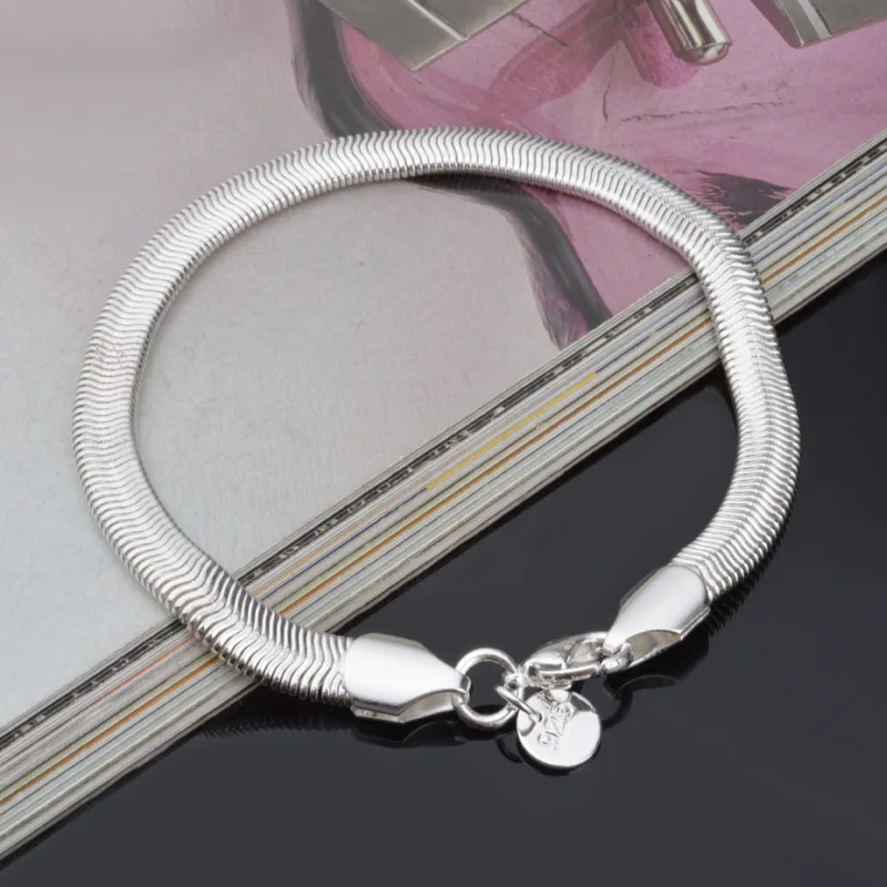 Талисманы браслет 6 мм без каблука змея браслеты для женщин 925 пробы серебряные ювелирные изделия Femme Bileklik Pulseira Pulseras