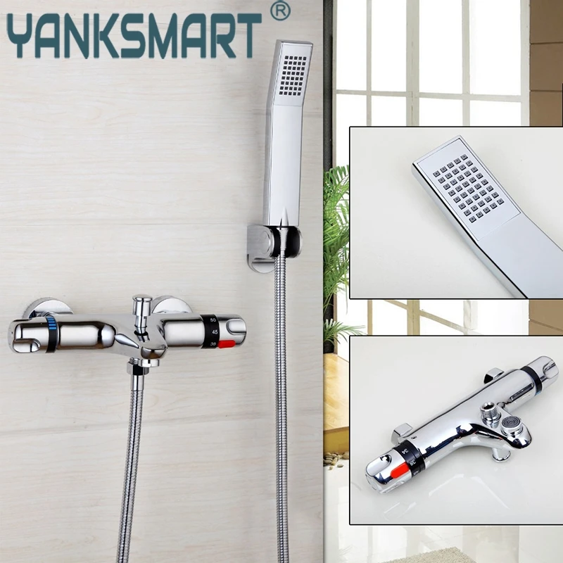 YANKSMART Wall Mounted Bathroom Thermostatic Faucets Polished Chrome