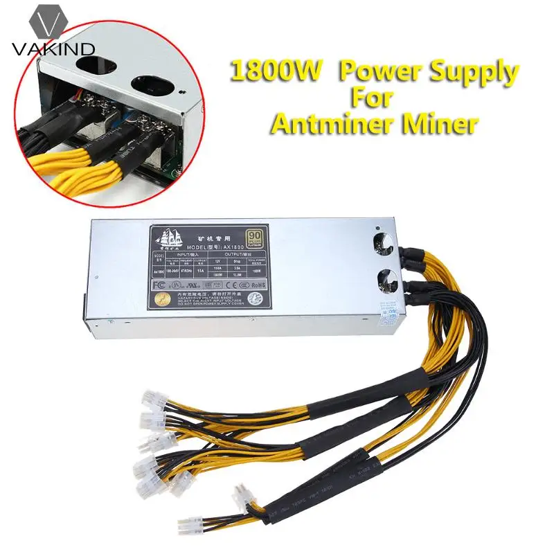 

1800W 180-264V Platinum Mining Power Supply with 10pcs Interfaces Strong Air Cooling for Antminer Machine Bitcoin Miner