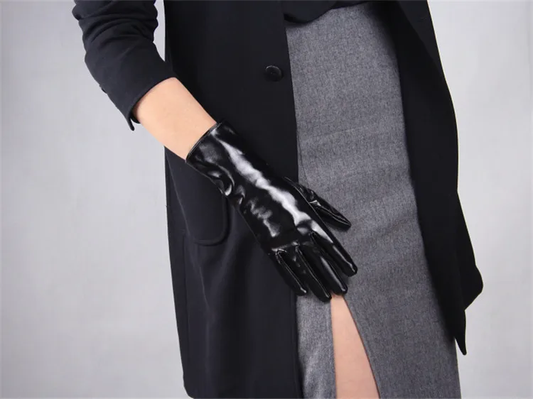Женские перчатки из лакированной кожи, женские перчатки из искусственной кожи, яркие черные кожаные перчатки из искусственной кожи для танцевальной вечеринки, косплей, P1370-7