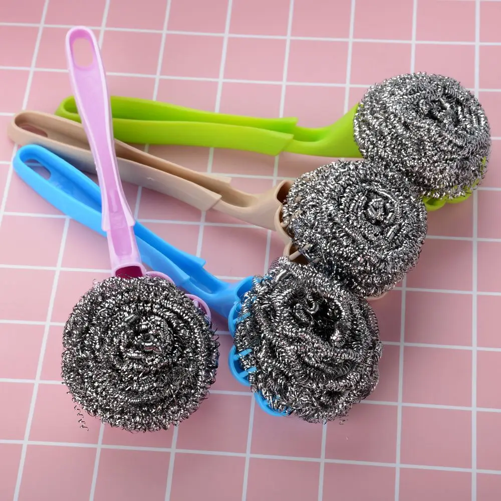 Kitchen Stainless Steel Wool Ball Brush With Long Handle Kitchen