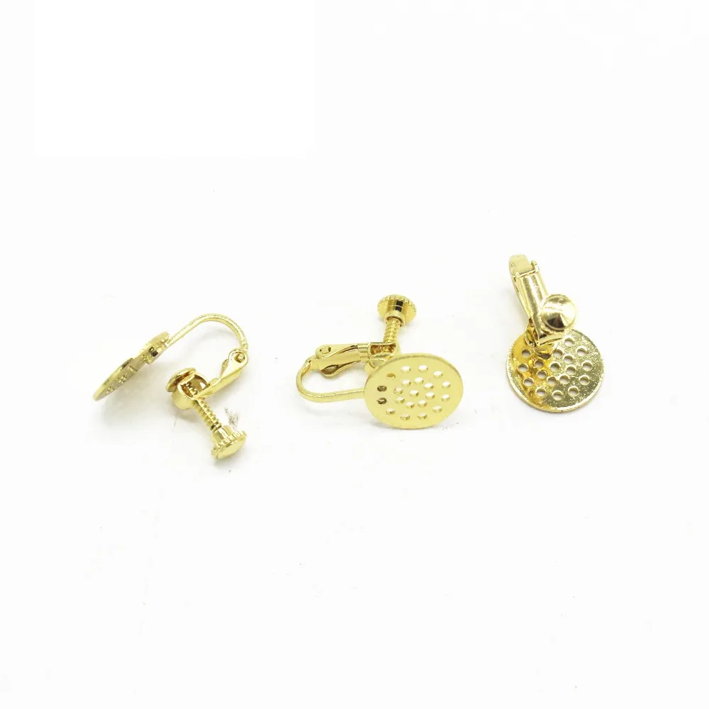 

12mm Flat Cabochon Base Bronze Gold Silver Screw Ear Clip,Ear Plug Copper Earrings Base Setting For Jewelry Making