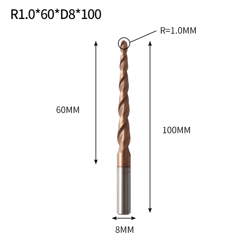 Augusttools 1 шт. коническая конусная фреза HRC60 из твердого карбида вольфрама коническая фреза с ЧПУ конусная резьба по дереву и металлу - Длина режущей кромки: R1X60XD8X100L