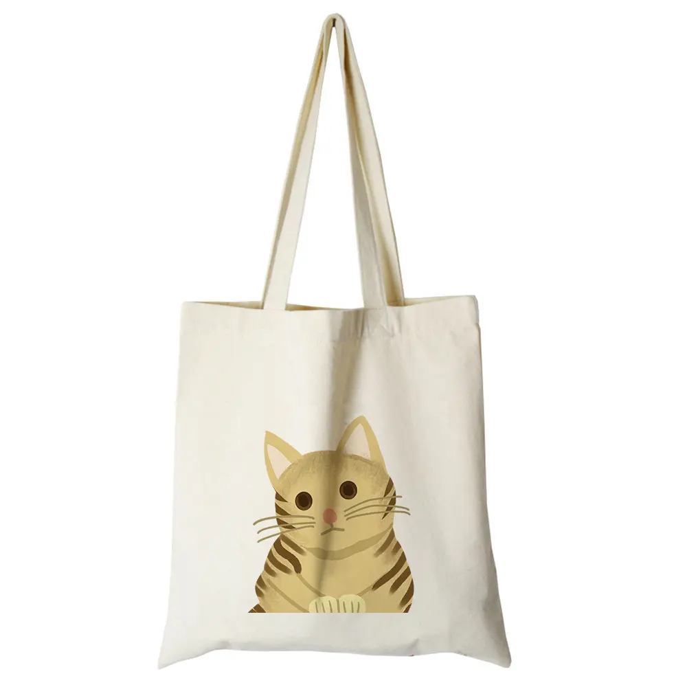 Милый кот мультфильм холст на заказ tote индивидуальные Эко сумки на заказ сумка для покупок с логотипом хлопок сумка многоразовая утилизация сумка