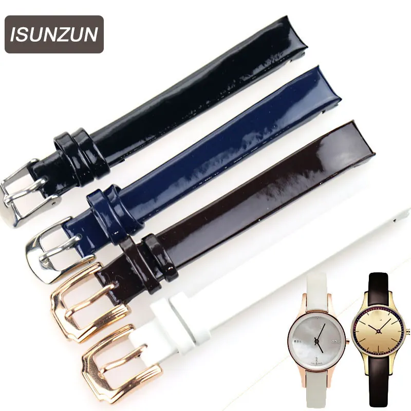 

ISUZUN Watch Strap for CK watches band K4323216/K4323209/K43236 10mm Black/Khaki/ Ink Blue/White Genuine Leather Watchbands