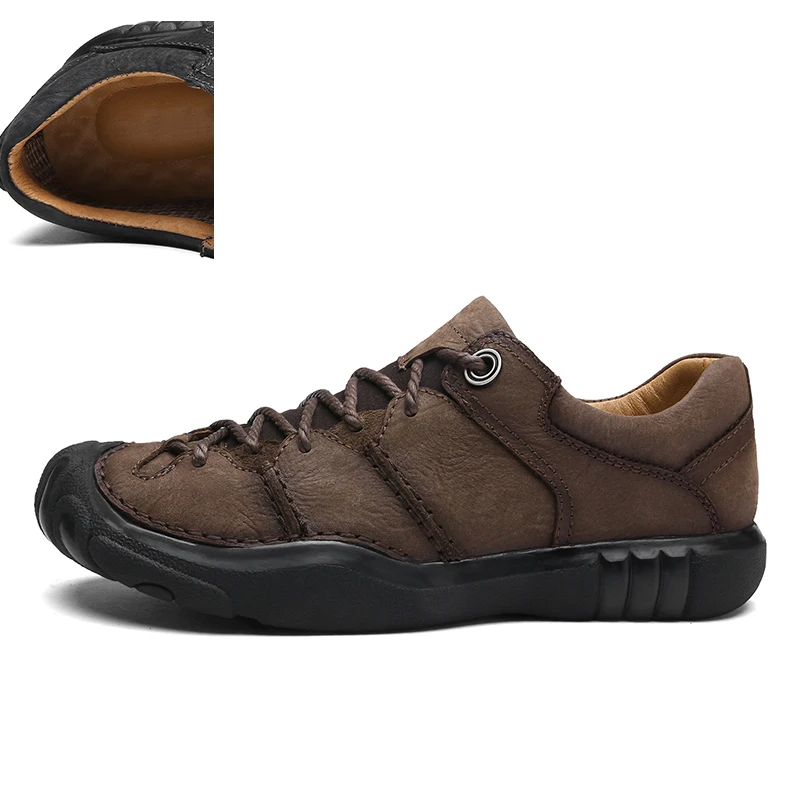 Мужские треккинговые ботинки из натуральной кожи; водонепроницаемые уличные треккинговые ботинки; мужские альпинистские ботинки; сезон осень-зима; Уличная обувь; кроссовки - Цвет: Brown