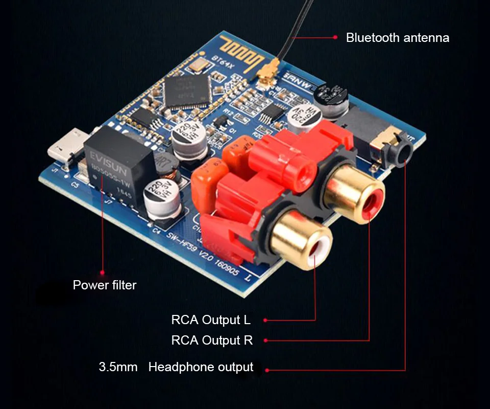 HIFI Bluetooth 4,2 CSRA64215 RCA Aux 3,5 мм Aptx с низкой задержкой музыкальный приемник усилитель Автомобильная плата беспроводной стерео аудио адаптер