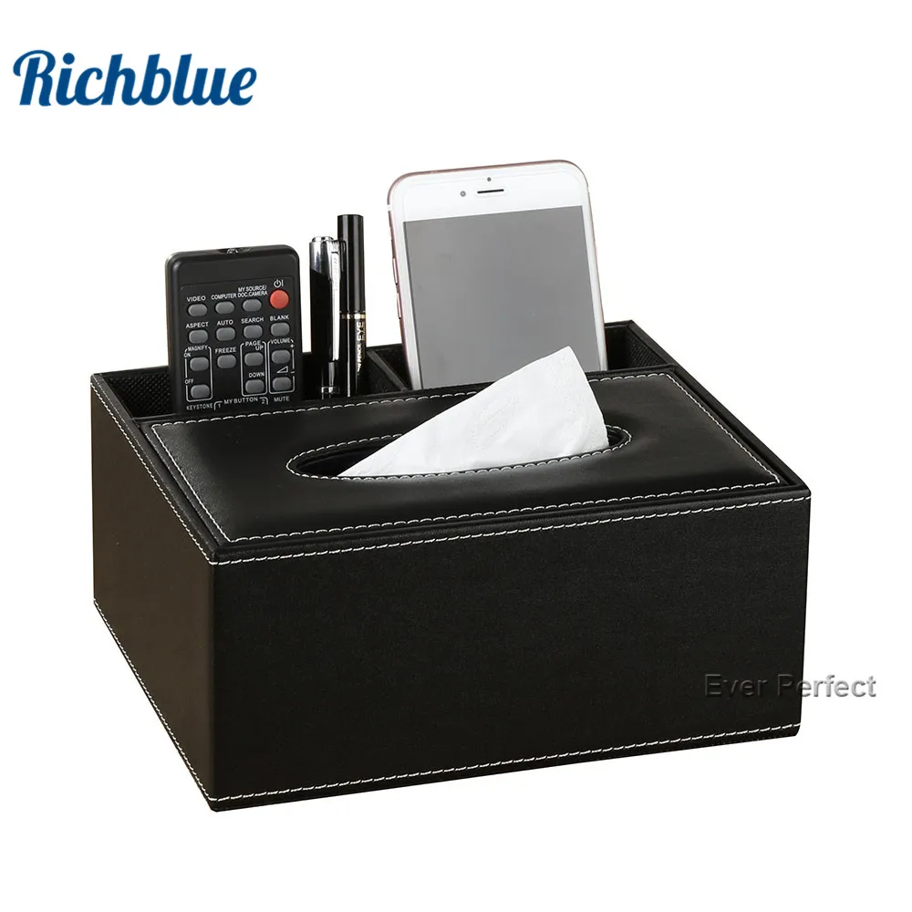 

Office Desktop Tissue Holder Box Napkin Dispenser with 3 Compartments for Pen Pencil Remote Control 9 Patterns