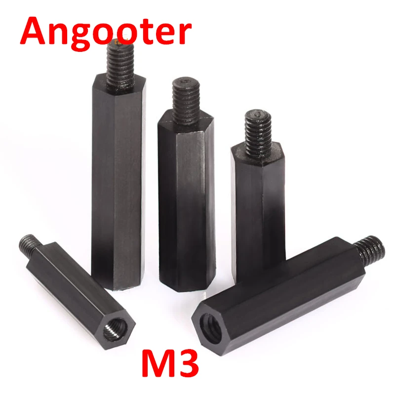 

50pcs M3 Black plastic nylon hex column standoff spacer screw stand-off M3 hex screw male M3*5/6/7/8/9/10/11/12/14/15/20/25mm+6