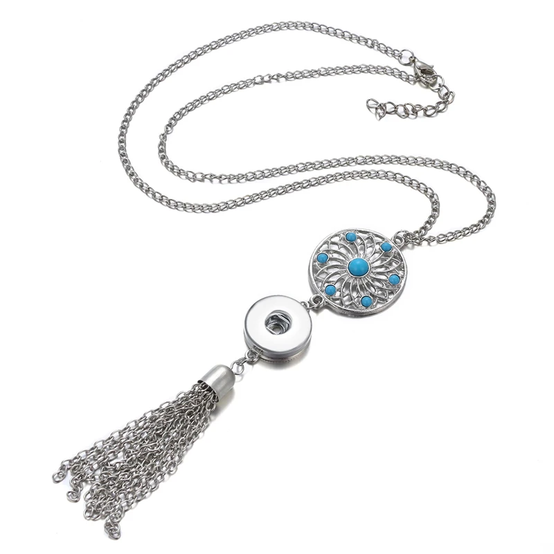 New DJ0069 Beauty Fashion Vintage tassel snap buttons pendant charm Snap necklace 60cm fit DIY 18MM jewlery | Украшения и