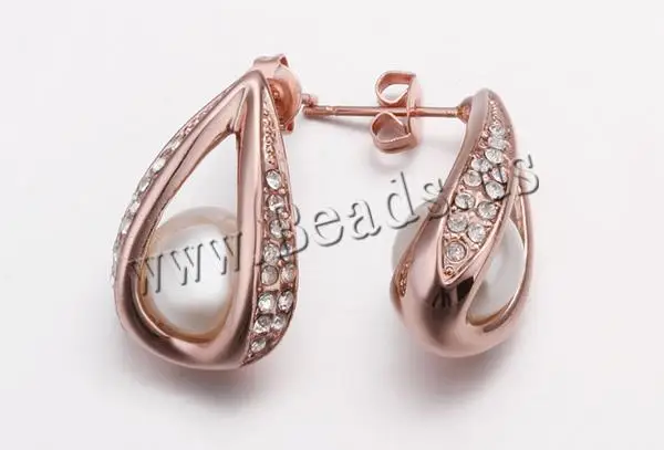 Free shipping!!!Zinc Alloy Stud Earring Jewelry Accessories with Glass Pearl Teardrop real rose gold plated rhinestone | Украшения и