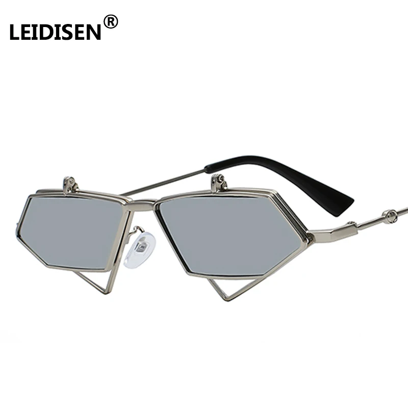 LEIDISEN Flip Up Steampunk Sunglasses Men Women Vintage Metal Frame Triangle Sunglass Female Brand Fashion Glasses UV400