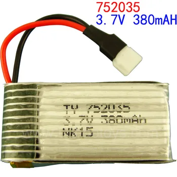 

3.7V 380mAh 2pcs / lot Remote control plane accessories lithium battery 30C high rate discharge 3.7V 380mAh 752035 battery