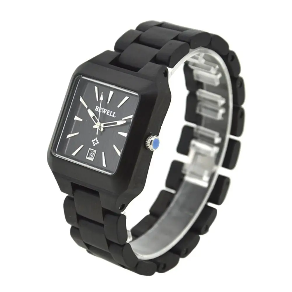 

BEWELL Male Luminous Wooden Watch with Calendar Stylish Quartz Wristwatch Ornament Gift