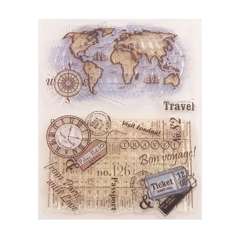 

New Global Map Compass Travel World Transparent Clear Silicone Stamp Seal DIY Scrapbooking Album Decorative Clear Stamp