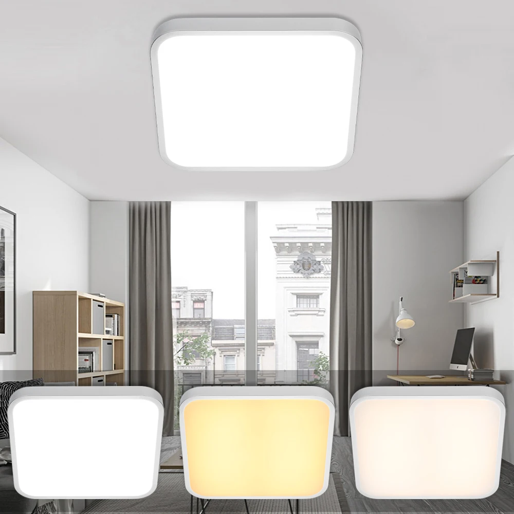 

24W Modern LED Ceiling Lamp Square Dimmable Ceiling Lights Silver Border Lighting Fixture Kitchen Bedroom Living Room