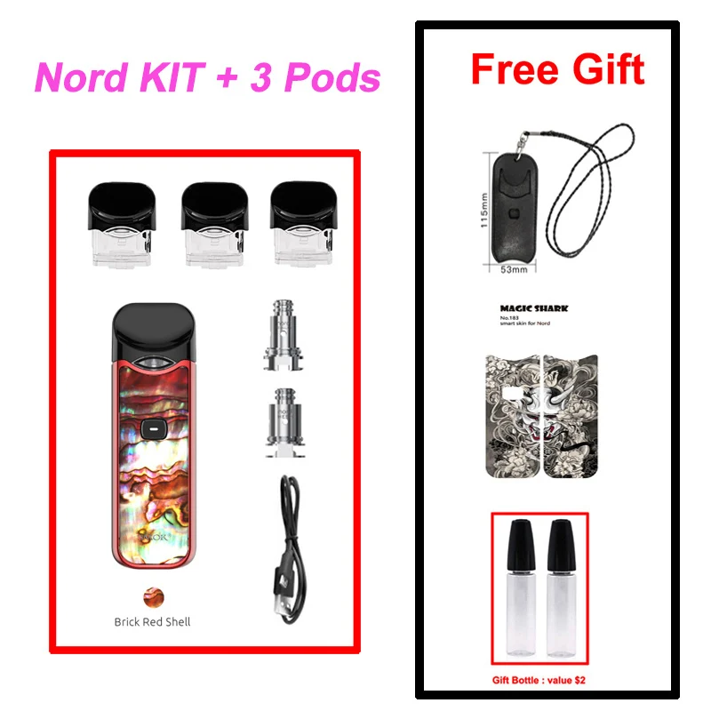 SMOK Nord Pod Vape 1100 мАч батарея 3 мл Pod система обычная сетка катушка электронная сигарета комплект испаритель VS SMOK NOVO Minifit комплект - Цвет: Brick Red Shell