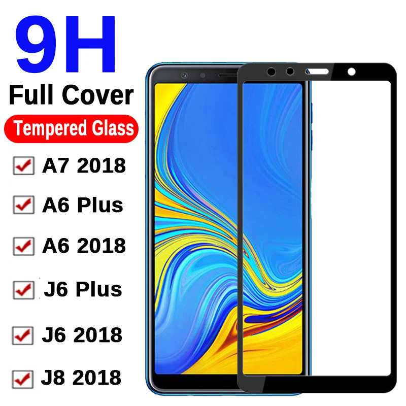 Защитное стекло 9H на A7 2018 A730 750 для Samsung Galaxy A6 Plus J6 J8 закаленное защиты экрана