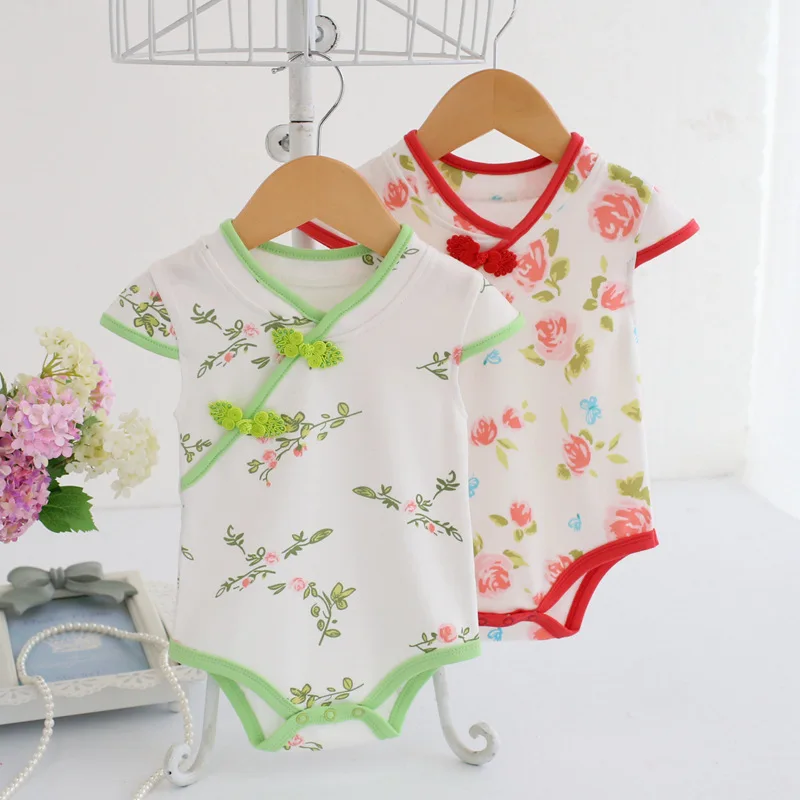 Chino Cheongsam verano mamelucos de bebé de algodón ropa de bebé niña, ropa de bebé recién nacido ropa Bebe infantil monos para fiesta