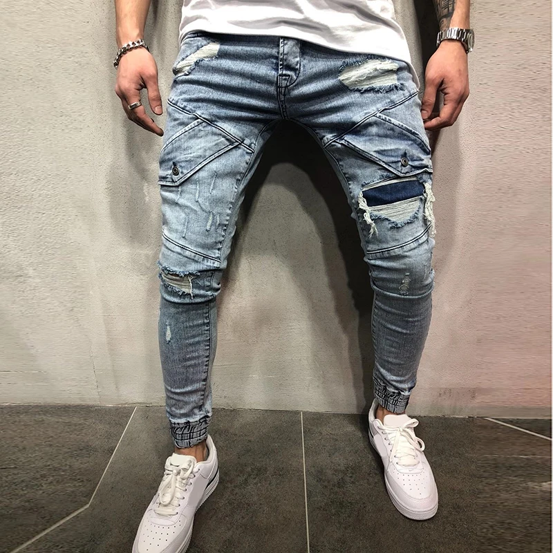

YOFEAI NEW Ripped Jeans for Men Skinny Jeans for Mens Ripped Denim Trouser Pencil Pants Strech Pants