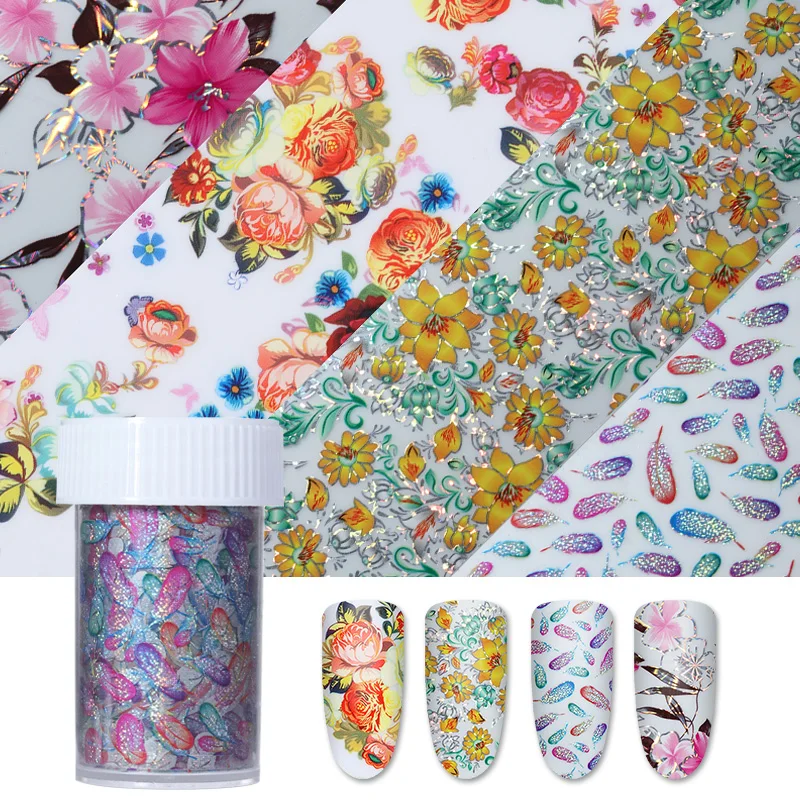 

1 Roll 4*100cm Colorful Holographic Starry Nail Foil Flower Manicure Nail Art Transfer Sticker Nine Sizes Avaiable