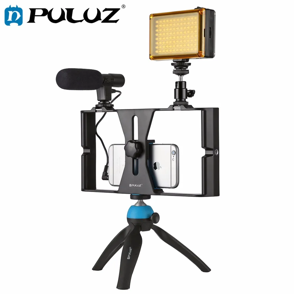 PULUZ font b Smartphone b font Video Rig LED Studio Light Video Microphone Mini Tripod Mount