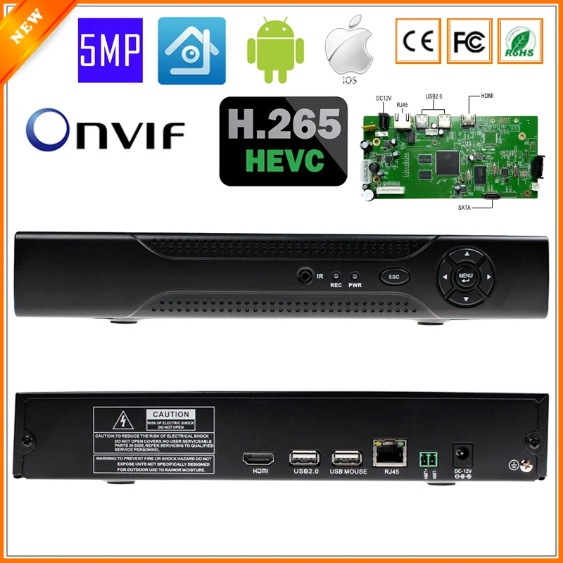 XMEYE Max 4K Output H.265 Multi Language CCTV NVR 4CH 5MP NVR For H.265 H.264 IP Camera ONVIF 2.0 Wifi RS485 PTZ