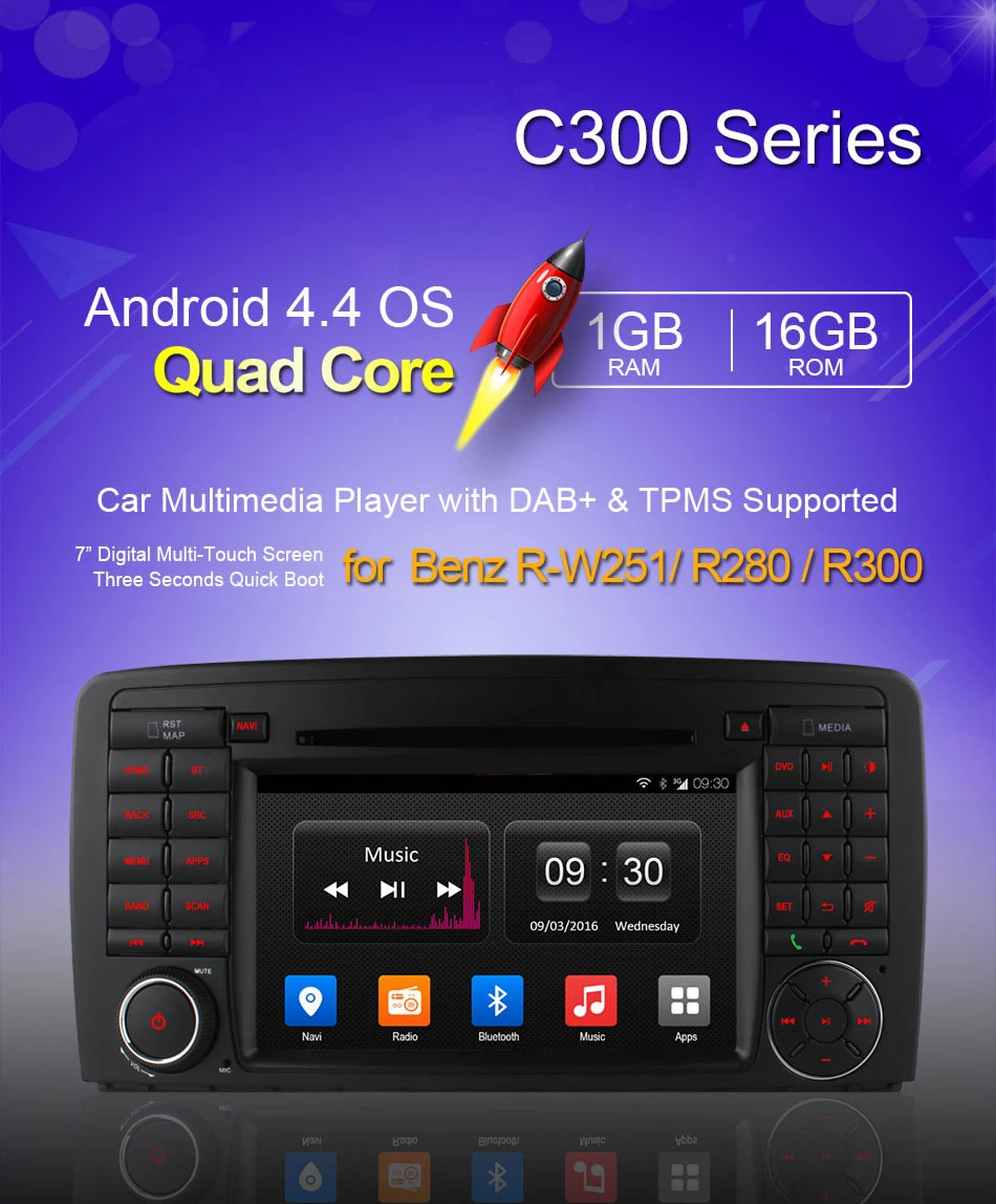 Sale Android4.4 Car DVD For Benz R Class W251 R280 R300 R320 R350 Quad Core FM AM radio support wifi 3G BT GPS DAB TPMS DTV 7