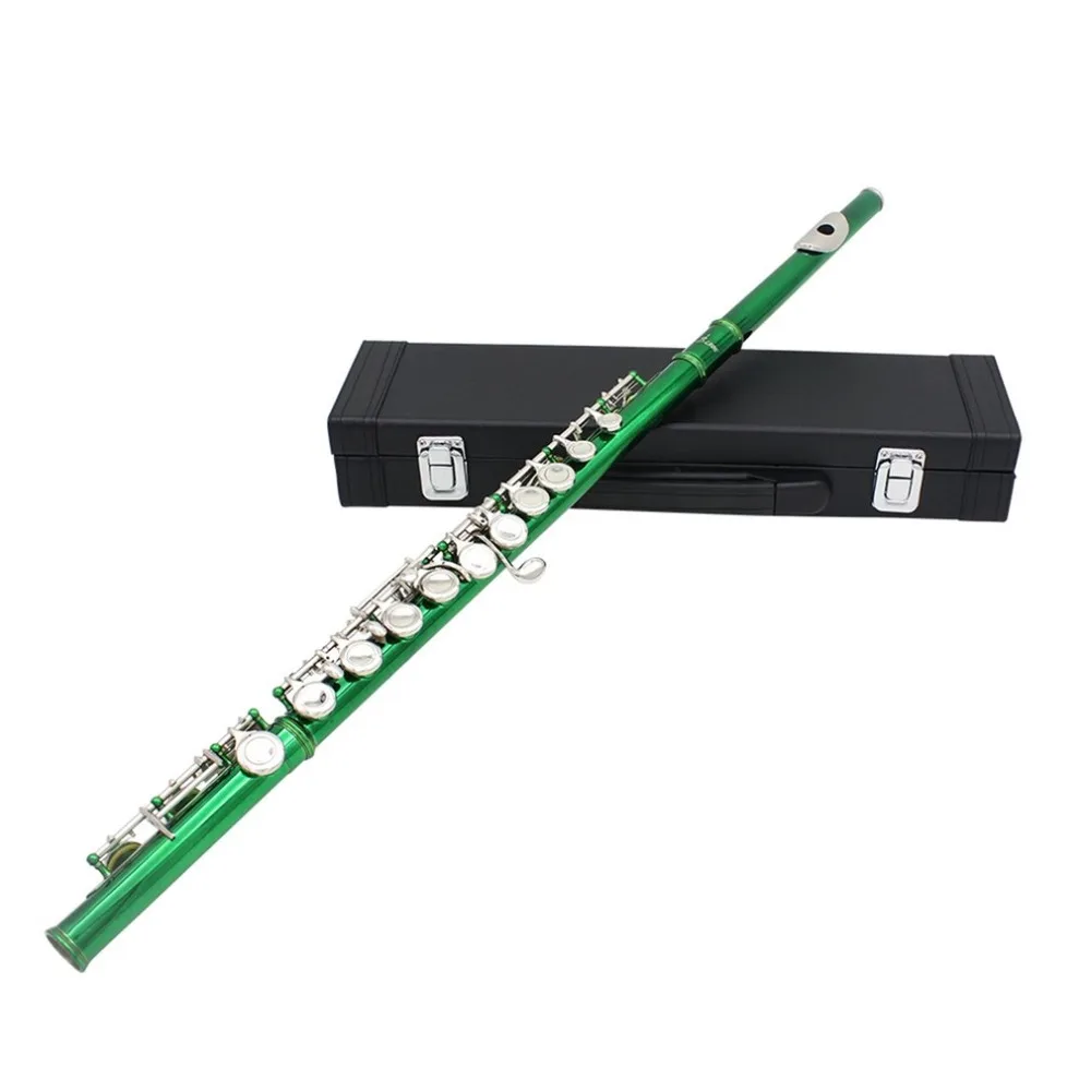

Flute Green Plated Cupronickel Musical Instrument with box good gift for child high quality 2018 New