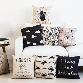

Nordic Black And White Geometric Printed Cushion Cover Sheep Cloud Cat Eyes Decoration Chair Seat Home Soft Throw Pillow Case