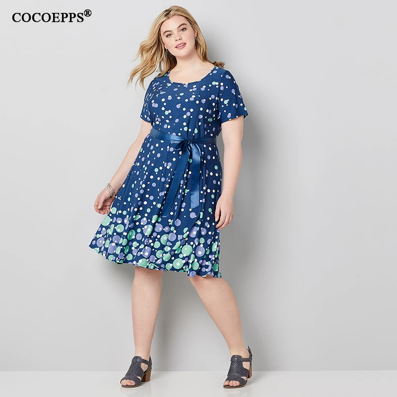 

5XL 6XL Summer Plus Size Women Dress 2019 Casual Polka Dot Printing Lady Big Sizes Dress Female Office Party Large Size Vestidos