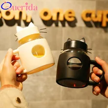 Милое кошачье водяное стекло с ручкой портативное стекло рекламные подарки стеклянная бутылка офисные чашки стекло анти-тепло