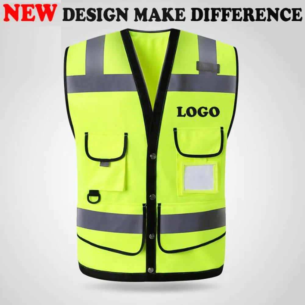 

LOGO PRINTING Reflective Vest High Visibility Multi pockets Safety Warning Clothes For Working Running Sport Security Vests