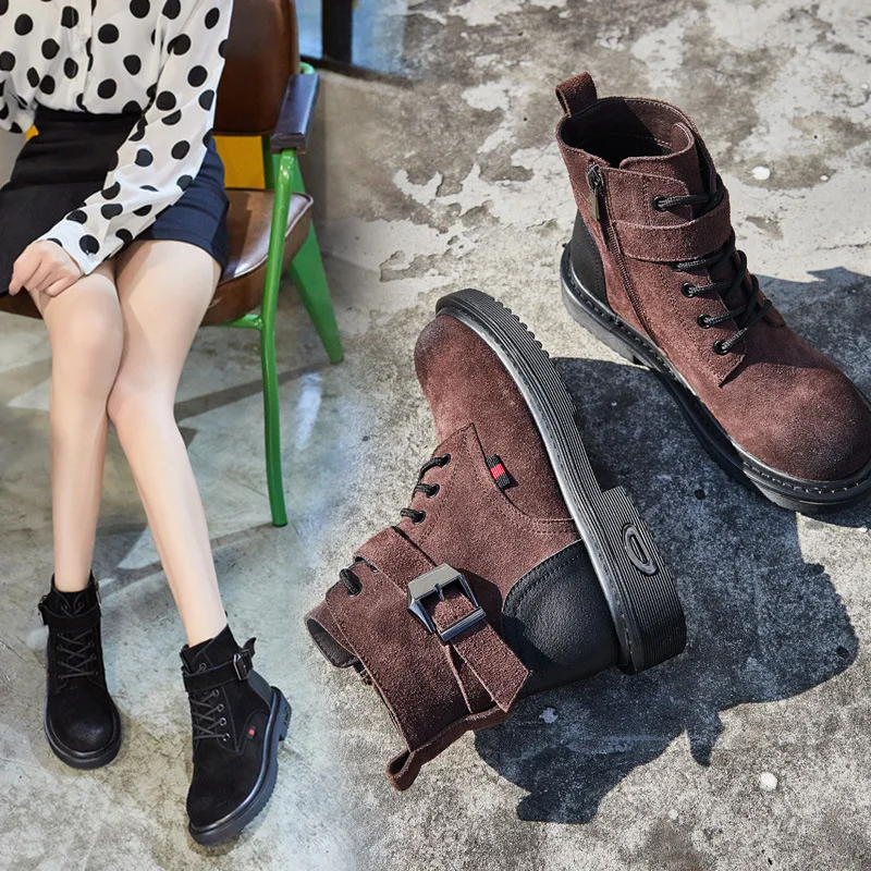 

Autumn and Winter, New British Leather, Antique, Martin Boots, Medium Tube, Plain, Frosted, Short Boots, Casual Women's Shoes.