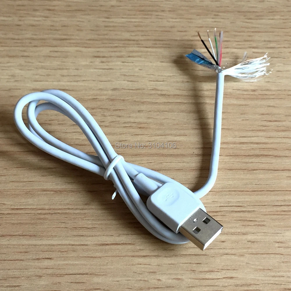 5 шт./лот USB 2,0 A Тип Мужской до 4 провода открытый кабель с оплеткой щит для DIY OEM Белый 70 см