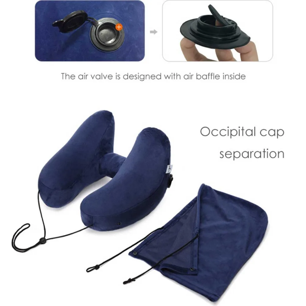 

H-shape Travel Pillow Air Inflatable Folding Neck Pillow Portable Business Trip Travel Pillows For Airplane Car With Hood