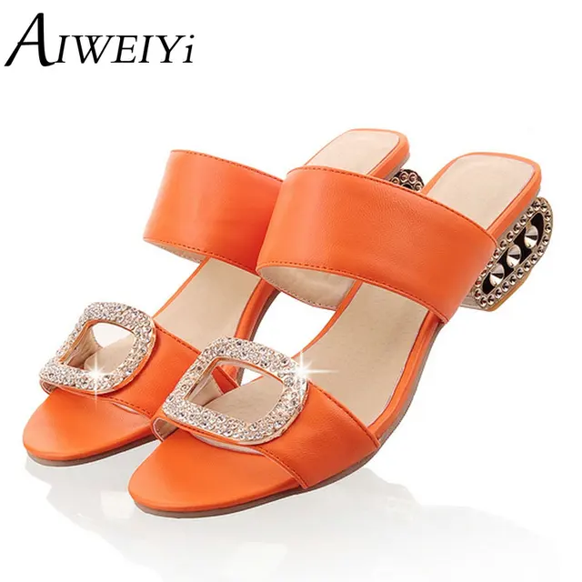 AIWEIYi Woman's Fashion Summer Shoes Thick Heels Flip Flops Gladiator Platform Sandals Rhinestone Slides Slippers Size 34-43