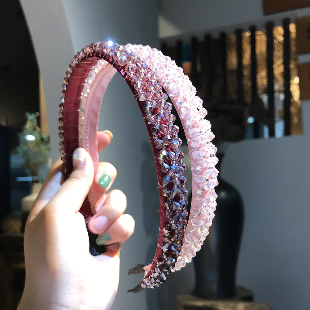 Flatfoosie Crystal Beaded Hair Band Fashion Headwear Girl Women Handmade Hair Accessories Headwear Party Wedding Headbands