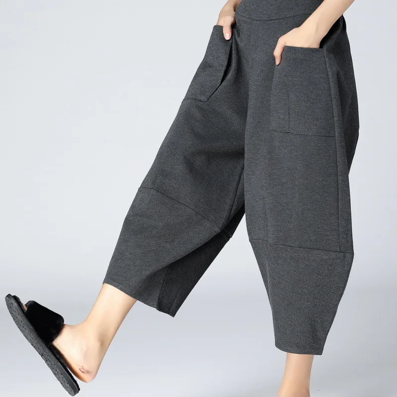 LANMREM, женские модные повседневные эластичные штаны с высокой талией, свободные штаны-фонарики, Женские однотонные весенние штаны TB253