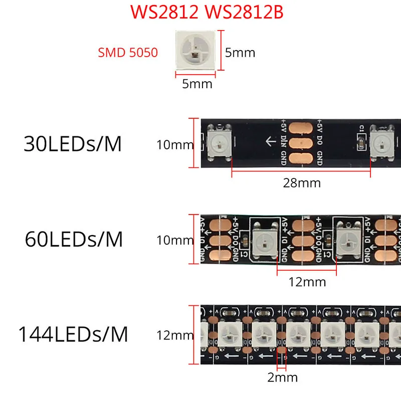 5 В/12 В м WS2812B индивидуальная Адресуемая WS2811 WS2812 WS2813 WS2815 WS2818 30/60Led/M умная Пиксельная