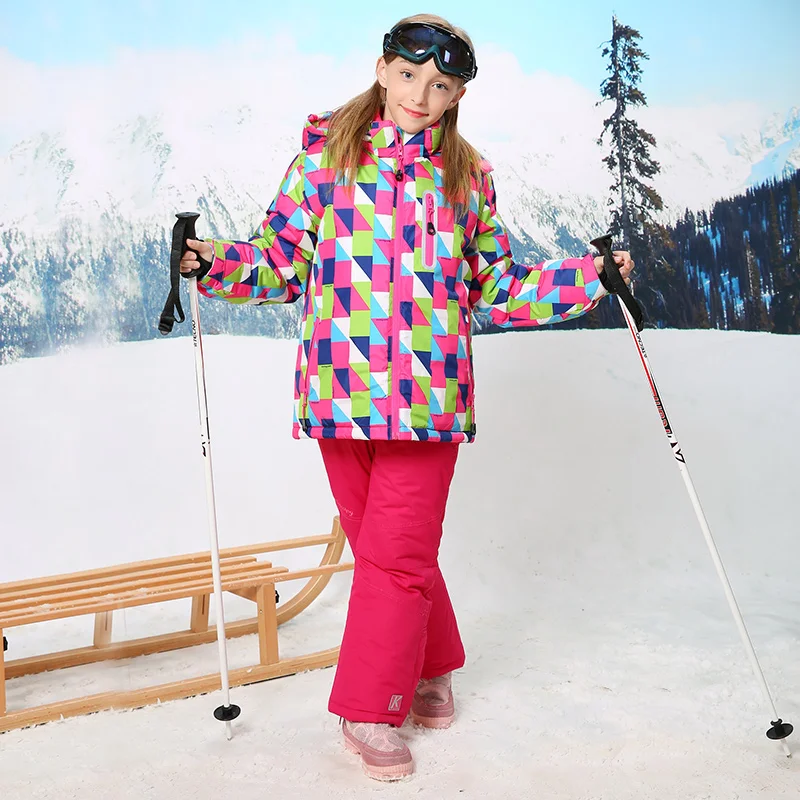 30 градусов на детей и девочек, лыжная куртка+ штаны, Сноубординг костюм для дeвoчeк yличнaя зaщитa зимние Термальность пеших прогулок катание на лыжах пальто и брюки
