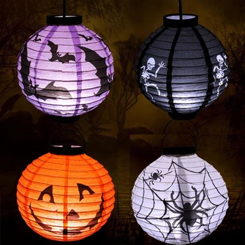 

2Pcs Pumpkin Lantern Option Halloween Carnival Portable Paper Lantern Foldable LED Light Halloween Party Hanging Lanterns
