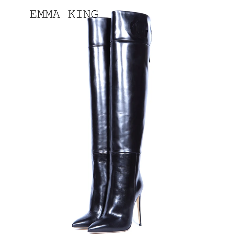 

New Women Over The Knee Boots Leather Pointed High Heel Zipper Thigh High Boots Fashion2019 Winter Shoes Woman Sexy Ladies Shoes