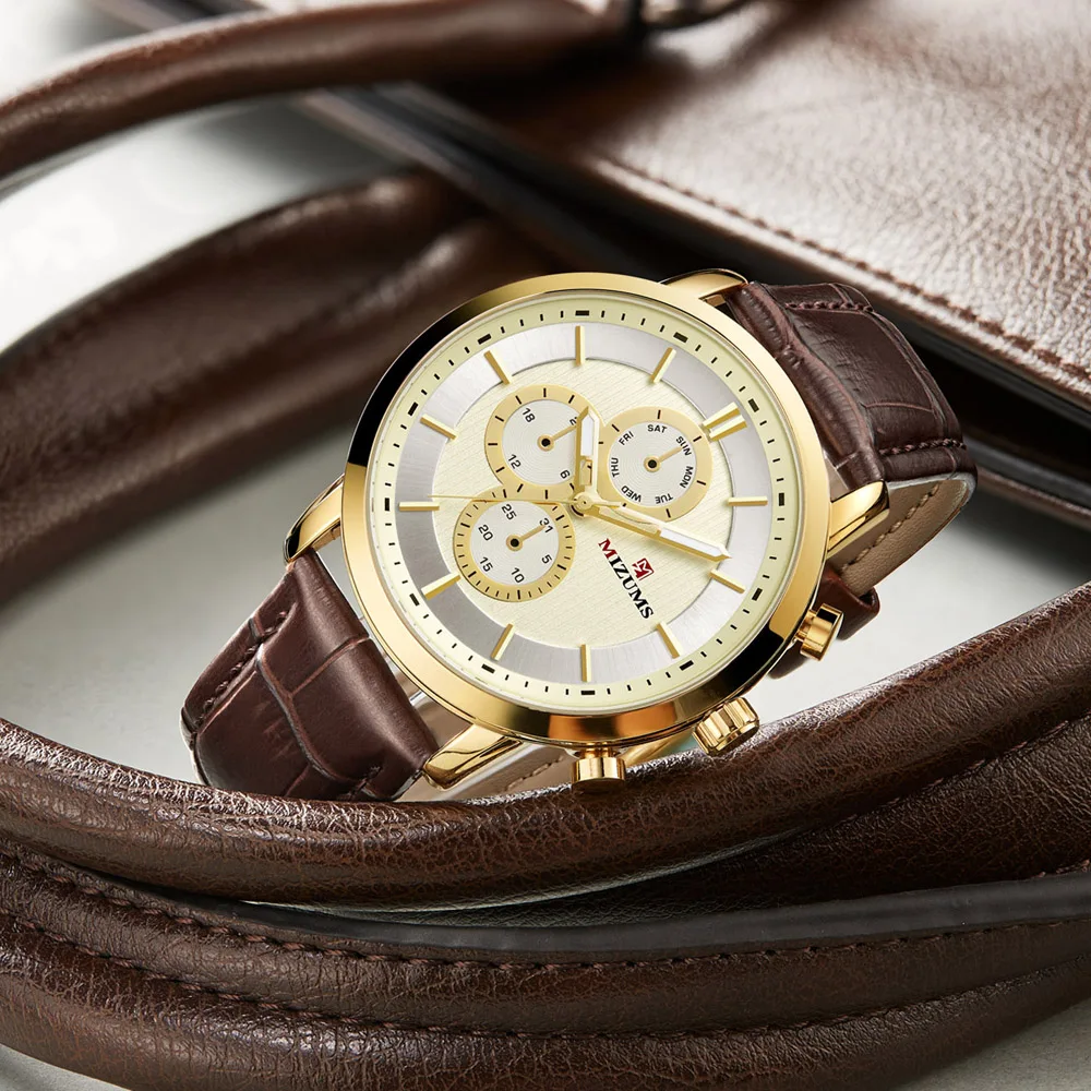 2019 mizums Gold Quartz Watch Top Brand Luxury Men Watches Fashion Man Wristwatches vogue leather strap Relogio Masculino Saatler drop shipping wholesale (11)